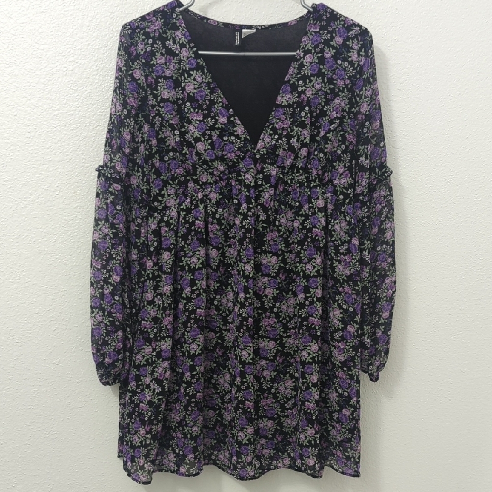 Divided Black and Purple Floral Mini Dress